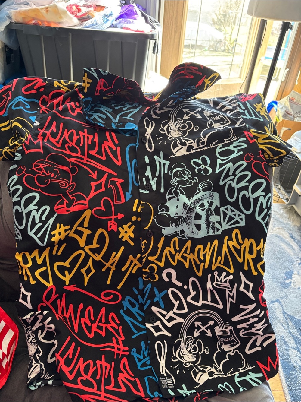 Phat Farm Black Multicolor Graffiti Button-Down Shirt